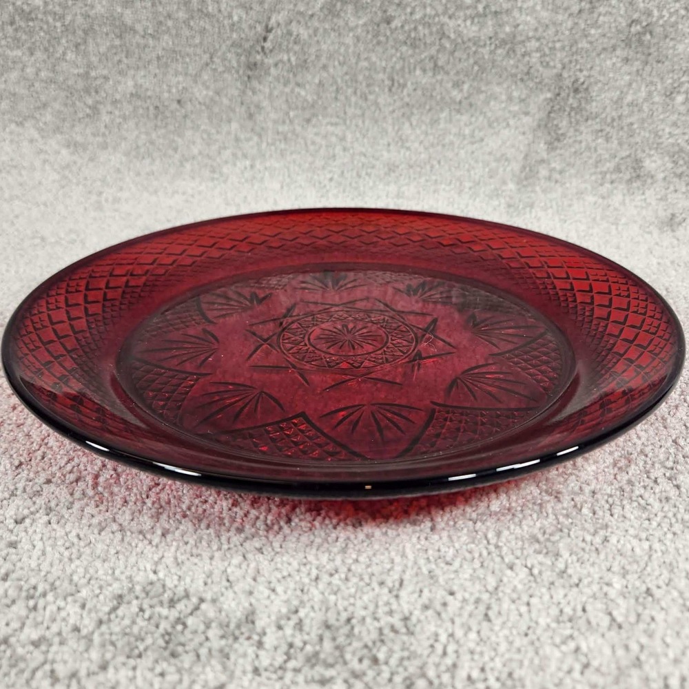 Ruby Red Diamond Design Luminarc Cristal D Arques Plate Starburst & Diamond